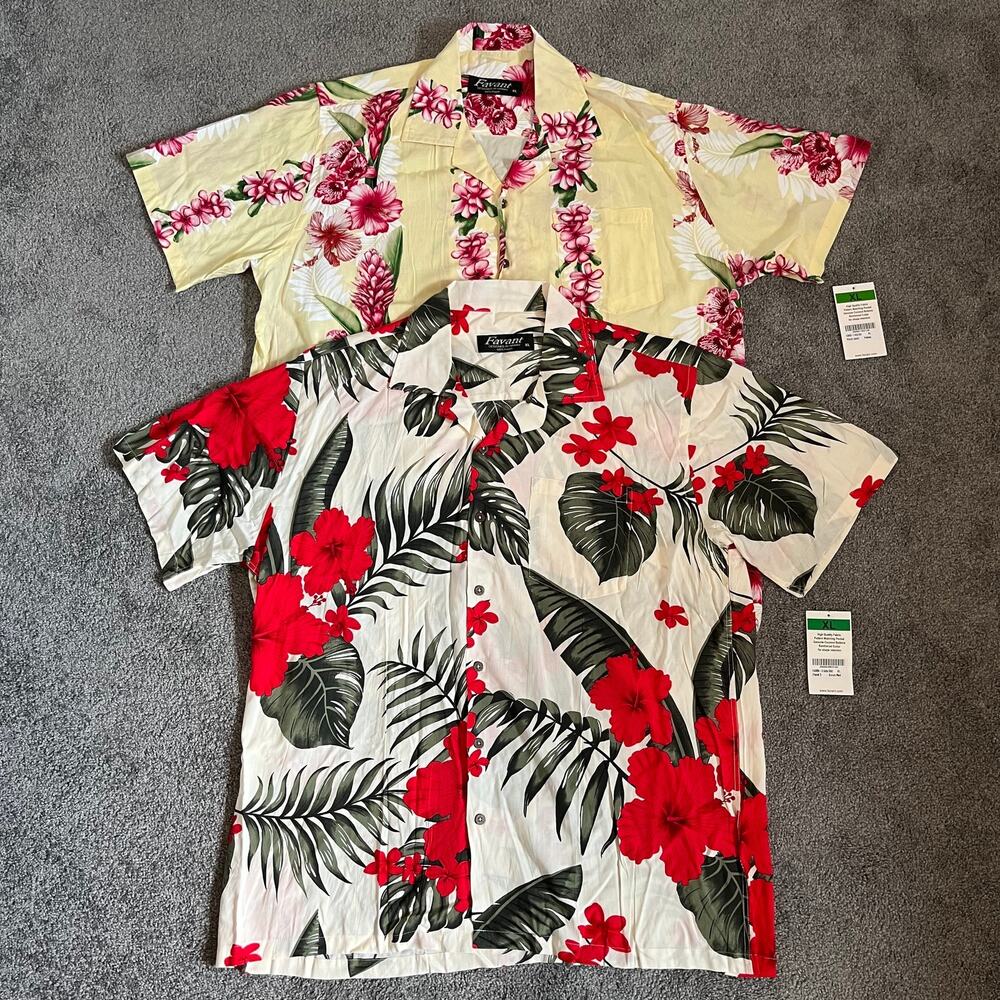 NWT Favant Men’s XL *BUNDLE OF 2* Short Sleeve Hawaiian Button Shirt 100% Rayon